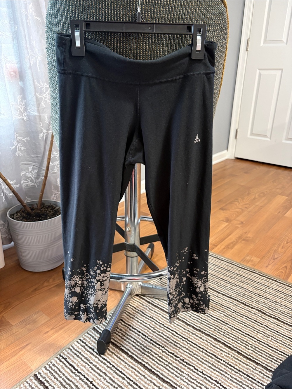 adidas Black Capri Leggings with White Splatter Hem